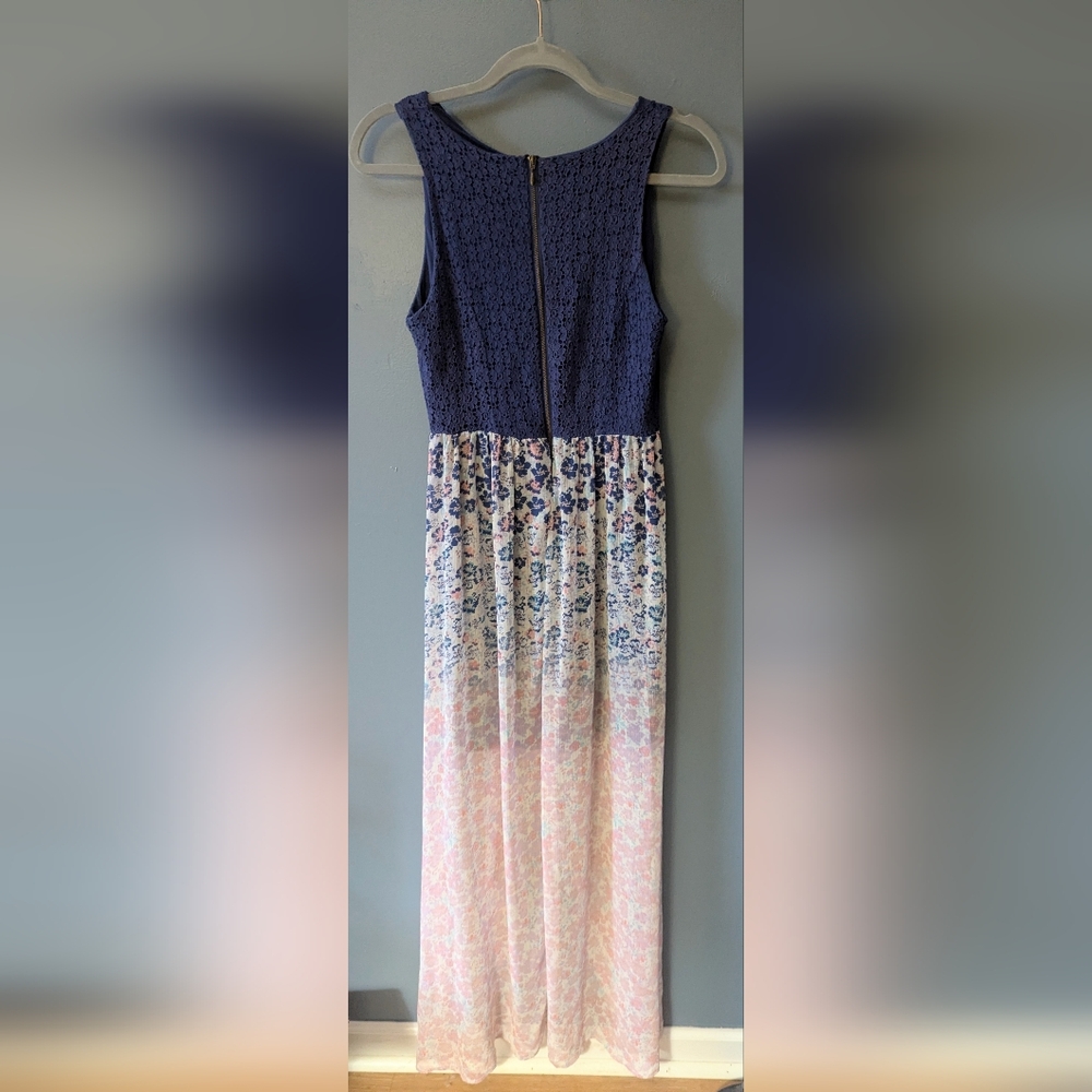 Xhilaration Blue and Pink Floral High Low Maxi Dress Size Medium - Picture 2 of 5